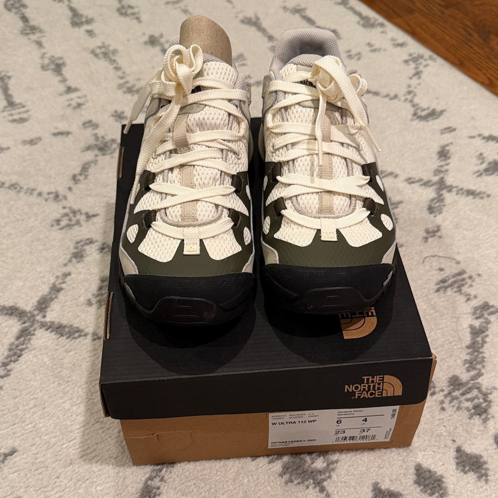 The North Face Cream and Black Hiking Shoes